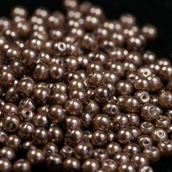 бусина, имитация жемчуга, стекло 4, цвет коричневый, 4 мм (уп 50+/-5 шт)