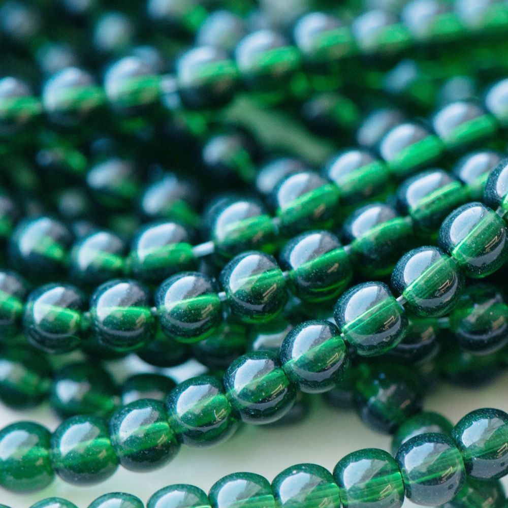 бусина, стекло 4, цвет зеленый, 4 мм (уп 50+/-5 шт)