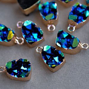 Подвеска друза "Капля", металлизированнная, цвет св. золото/т. синий АВ, 17.5x10x8 мм