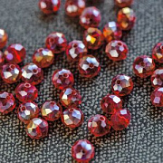 Бусина, стекло абакус 8, граненая, цвет красный радужный, 8х5 мм