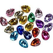 Стразы в цапах, капля, платина/акрил, цветовой микс, 25x18x6.5 мм