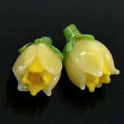Бусина, Мурано "Колокольчик", фигурная, желтый-молочный, 17х14 мм