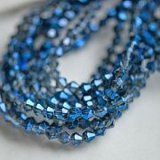 Бусина, стекло биконус, цвет стальной синий бензиновый, 4 мм (уп.30+/-5 шт)