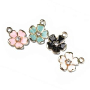 Подвеска металл "Цветок сливы", эмаль, св.золото/розовый, 16x12.5x3 мм