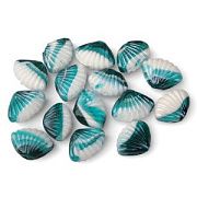 Бусина, Лэмпворк "Ракушка", стекло, цвет сине-зеленый/белый, 15.5-17.5x22-23.5x9.5-11 мм