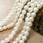 Бусина, имитация жемчуга, стекло 8, матовая, цвет белый, 8 мм