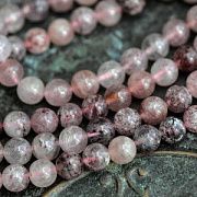 Бусина кварц клубничный, цвет розовый/бордовый, 8 мм (стренд 10 шт.)