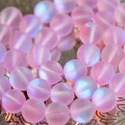 Бусина, стекло "Лунный камень", цвет розовый, 10 мм