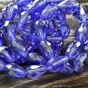 Бусина "Капля", граненая, стекло, цвет синий индиго радужный, 15х10 мм