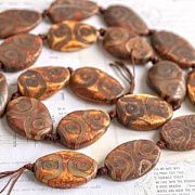 Бусина агат "Дзи", капля плоская, цвет коричнево-рыжий, 27-33x20-24x6-9 мм