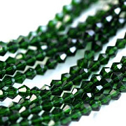 Бусина, стекло биконус, цвет зеленый, 4 мм (уп.30+/-5 шт)