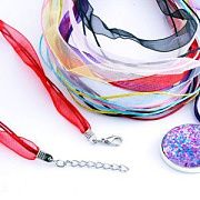 Основа для ожерелья, хлопковый шнур и органза, цветовой микс, 430х6 мм