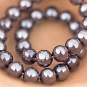 Бусина, стекло 8, цвет сливовый радужный, 8 мм