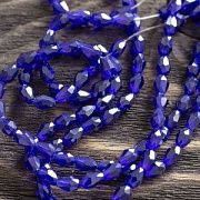 Бусина "Капля", граненая, стекло, цвет синий/перламутровый, 6х4 мм