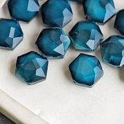Бусина, стекло, "Гексагон", граненая, цвет прусский синий, 14x8 мм