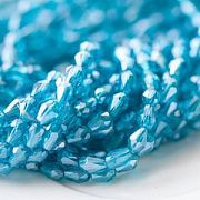 Бусина "Капля", граненая, стекло, цвет бирюзовый радужный, 6х4мм