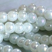 Бусина, непрозрачная, стекло, цвет белый перламутровый, 8.5х7.5 мм