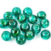 Бусина, стекло с фольгой,  цвет бирюзовый, 12 мм