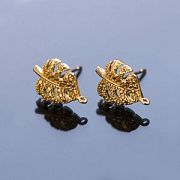 Пуссеты "Монстера", позолоченные, 14.5x10.5 мм