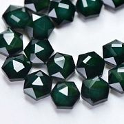 Бусина, стекло, "Гексагон", граненая, цвет сине-зеленый, 14x8 мм