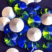 Кабошон стекло Риволи, цвет сине-зеленый АВ, 12 мм