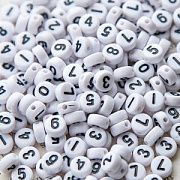 Набор Бусин плоских 60 шт. с цифрами 0123456789, белый/черный