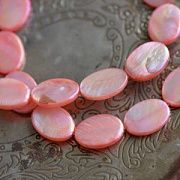 Бусина из ракушки, "Овал", цвет розовый/радужный, 17-18x12.5x4-5 мм