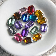 Стразы в цапах, прямоугольник, платина/акрил, цветовой микс, 14x10x6.5 мм