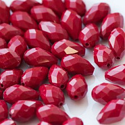 Бусина, имитация нефрита, граненая, стекло капля, цвет красный, 15х10 мм