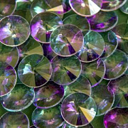 Кабошон стекло Риволи, цвет турмалин  розовый/мрачно-голубой, 14х7 мм