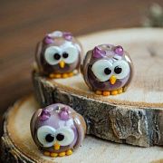 Бусина, Мурано "Совенок сиреневый", фигурная, 15х17 мм