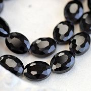 Бусина, стекло овальная, граненая, цвет черный, 16x13x7 мм