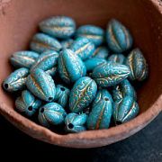 Бусина капля ребристая "Антик", акрил, цвет бирюзовый, 18.5x11x11 мм