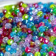 Бусина, акрил 6, граненая, цвет радужный микс, 6 мм