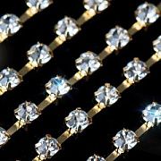 Цепочка "Стар", со стразами Cristal, цвет золото, 4 мм, стразовая лента