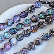 Бусина "Аммонит", стекло, цвет черный/радужный металлик, 12x11.5x4.5 мм