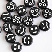 Бусина, акрил "Смайлы", плоская, цвет черный/белый, 7x3.5 мм