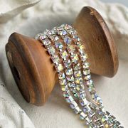 Цепочка "Стар", со стразами Cristal АВ, цвет серебро, 4 мм, стразовая лента