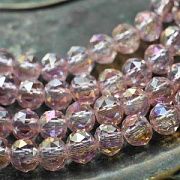 Бусина, стекло, "Абакус-кракле", граненая, цвет розовый АВ, 10х8 мм