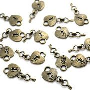 Подвеска металлическая "Замочек с ключиком", цвет античная бронза, 27x15.5x2 мм