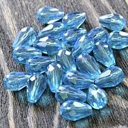 Бусина "Капля", граненая, стекло, цвет ярко-голубой радужный, 15х10 мм