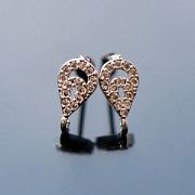 Пуссеты "Перо павлина", цирконий, цвет платина, 11.5x6x2.5 мм