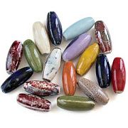 Бусина, керамика "Рис-антик", цветовой микс, 30-32x12-13.5 мм