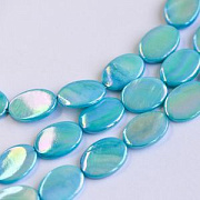 Бусина из ракушки, "Овал", цвет бирюзовый/радужный, 17-18x12.5x4-5 мм