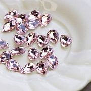 Кабошон стекло Кристалл, каплевидный, цвет Lt.Pink, 14х10 мм