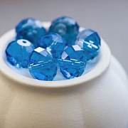 Бусина, стекло абакус 14, граненая, цвет синий, 14х10 мм