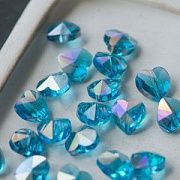 Бусина "Сердечко", стекло, цвет ярко-голубой радужный, 10x10x6.5 мм