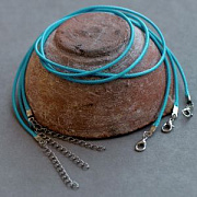 Основа для ожерелья с замком, вощеный шнур, голубой, 450х2 мм