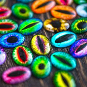 Кабошон стеклянный "Глаз дракона",  мультиколор, 25х18х6 мм