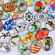 Кабошон "Микс-принт", стекло, мультиколор, 25х18х6 мм